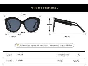 Tableau des tailles détaillé pour lunettes de soleil œil de chat et monture en PC