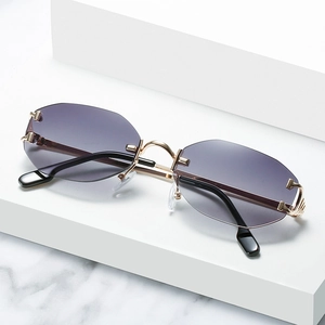 Lunettes de soleil octogonales sans monture avec verres dégradés violets et métal doré