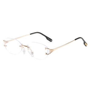 Lunettes de soleil octogonales sans monture avec charnière en C dorée élégante