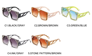 Multiple styles of oversized square sunglasses with rhinestones and hollow temples