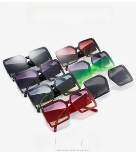 Multiple colorful square sunglasses with golden rivet studs and gradient lenses
