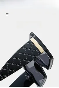 Detailed view of lightweight sunglasses featuring black glossy temples with gold metal accents