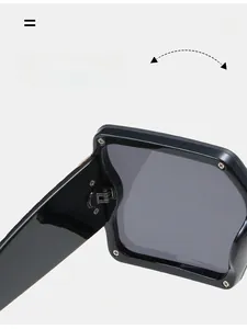 Macro shot of durable metal hinge on black square oversized sunglasses for women