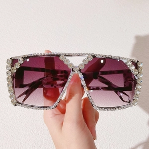 Oversized square sunglasses with sparkling rhinestones and purple gradient lenses