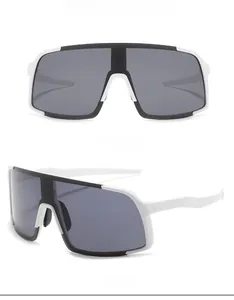 Front and side views of white framed sports sunglasses with black protective lenses
