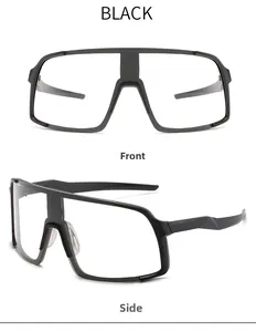 Front and side views of matte black cycling sunglasses with one-piece lens design