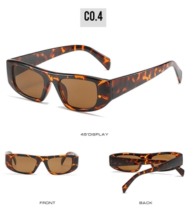 Detailansichten der Schildpatt-Rechteck-Sonnenbrille mit braunen Gläsern aus drei Winkeln