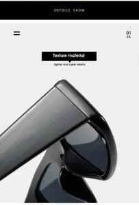 Detailansicht der hochwertigen Scharniere und des glänzenden, leichten Materials der Sonnenbrille