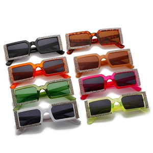 Rectangle oversized sunglasses with rhinestone decor in eight trendy assorted colors