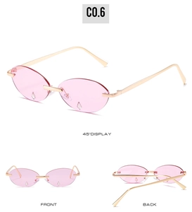 Detailansichten der randlosen rosa Tränenglas-Sonnenbrille mit goldene Metallbügeln