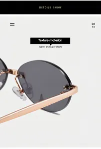 Detail der roségoldenen Metallbügel und dunklen Gläser der Tropfen-Sonnenbrille