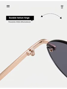 Detailaufnahme der robusten goldfarbenen Metallscharniere und dunklen Sonnenbrillengläser