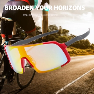 Cycling sunglasses with red frame and orange gradient lens for outdoor sports