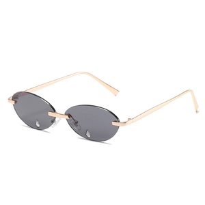 Randlose Ovale Sonnenbrille Für Damen Trendy Y2K Mode Sonnenbrille Metallrahmen Strass Dekoration UV400 Ozean Linse Partybrille