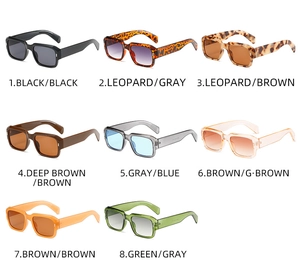 Multi-color display of retro rectangle sunglasses featuring eight assorted jelly frame options