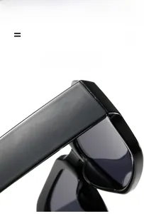 Detail of premium black thick frame sunglasses with smooth texture and sturdy hinges