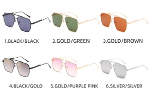 Grid view showcasing six different color options for double bridge polygon sunglasses