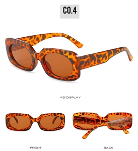 Three-way view of retro rectangle tortoiseshell sunglasses with brown lenses
