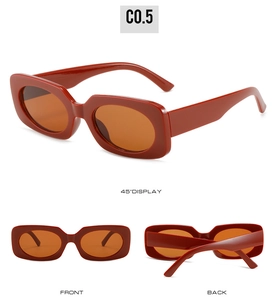 Multi-angle views of retro rectangle sunglasses in dark brown and orange tints