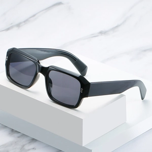 Retro small frame polygon sunglasses with thick black frames and silver metal accents