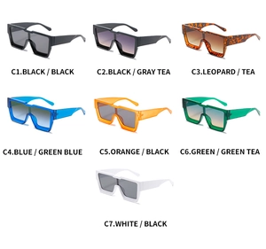 Detailed grid of oversized square sunglasses showing seven vibrant color variants