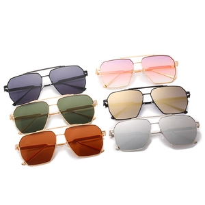 Set of six trendy oversized polygonal aviator sunglasses with thin metal frames in various colors
