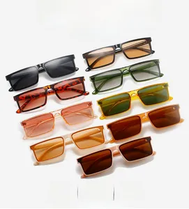 Macro shot showing 10 vibrant color variations of rectangular vintage sunglasses in detail