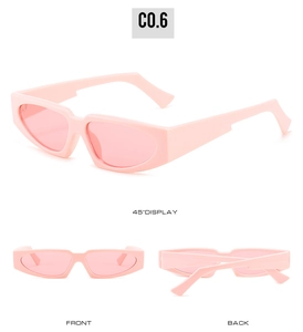 Multi-angle views of retro pink oval sunglasses with lightweight resin frames and tinted lenses