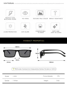Size chart showing dimensions for vintage rectangular sunglasses with UV400 lens specs