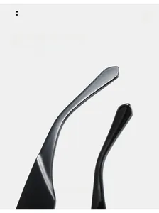Close-up of sleek black curved temples on fashion square sunglasses for comfortable wear