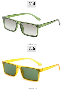 Modern rectangular sunglasses in light green and bright yellow frames with gradient lenses