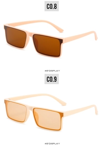Detailed 45-degree view of rectangle sunglasses in beige and soft pink resin frames