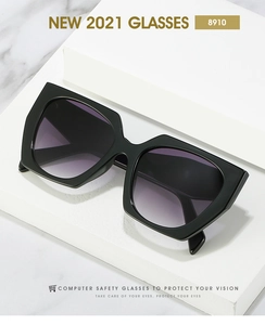 Close-up of geometric black sunglasses model 8910 with purple gradient lenses