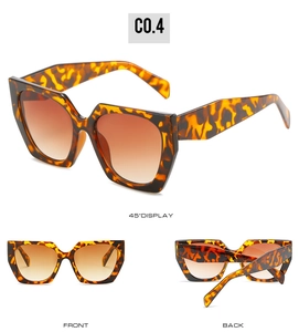 Multi-angle view of tortoiseshell cat-eye sunglasses with gradient brown lenses and wide legs