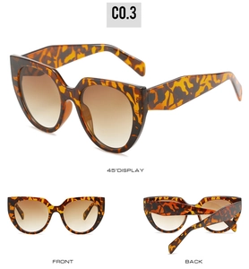 Three views of tortoiseshell cat-eye sunglasses with brown gradient lenses C0.3