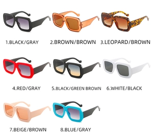Farbvarianten der Retro-Sonnenbrille mit dickem Rahmen und polygonalem Design für Damen