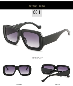 Drei-Wege-Ansicht der Retro-Quadrat-Sonnenbrille mit lila Verlaufsgläsern und dickem Rahmen