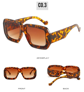Detailansicht der quadratischen Schildpatt-Sonnenbrille mit braunen Verlaufsgläsern in drei Winkeln