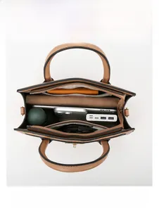 Interior view of brown stone pattern tote bag showing large capacity for iPad and umbrella