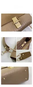 Detail of crocodile pattern crossbody bag with golden metal buckle and zipper