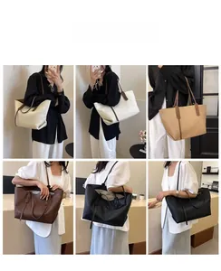Collage of large woven tote bags in four colors showing shoulder and hand-carry styles