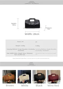 Detailed technical specifications and dimensions of this French style PU leather handbag