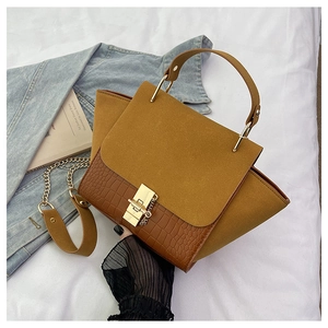 Retro crocodile pattern crossbody bag with chain strap and ginger suede patchwork design