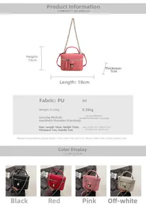 Detailed size and dimension chart for women's PU leather crossbody chain square bag