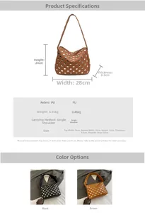 Detailed technical specifications and size guide for the studded PU leather underarm bag