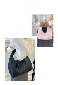 Collage showing pink and black hobo bags worn by model to display size and fit