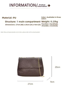 Detailed size chart for retro PU woven crossbody bag with specific dimensions and features