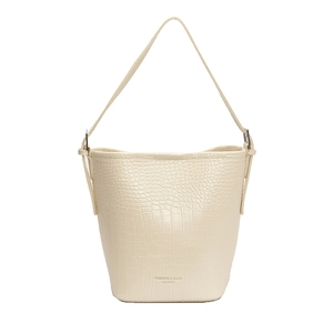 Large capacity crocodile pattern shoulder bucket bag in cream white minimalist leather style