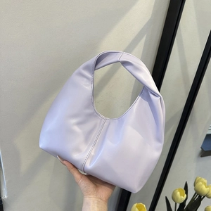 Light purple PU leather hobo bag with knotted handle for women's casual office wear