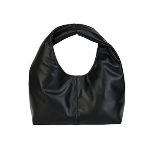 Minimalist black PU leather shoulder bag with vertical stitching and knot handle design